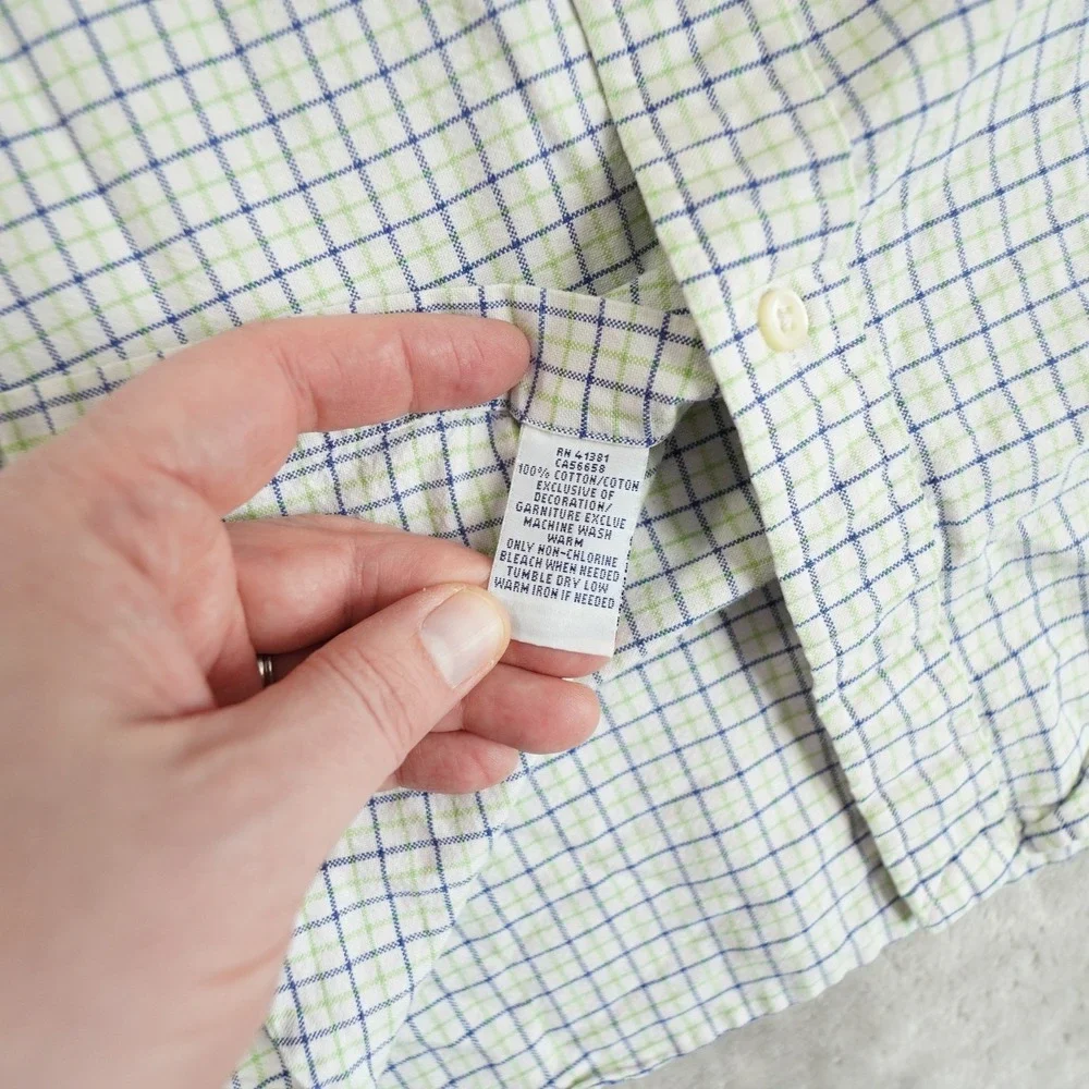 Ralph Lauren Window Pane Check Button Up Shirt Men's Medium White Preppy
